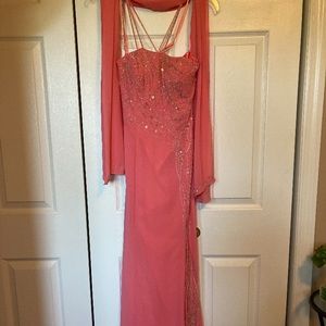 Coral colored prom dress, ASPEED